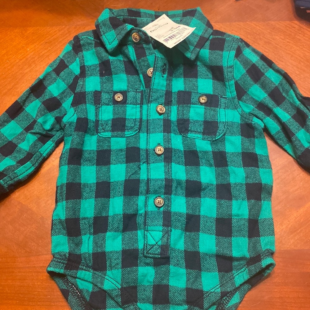 Green Plaid flannel onesie
